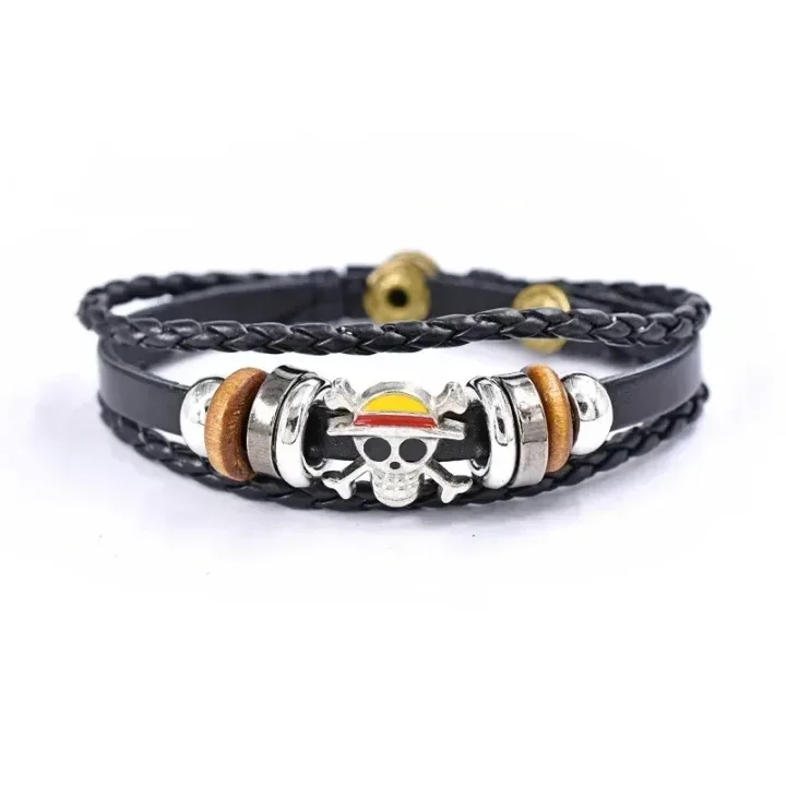 Anime One Piece Bracelet Luffy PU Bracelet Cosplay Accessories Straw Hat Pirate Jewelry Leather Bracelet Birthday Gifts