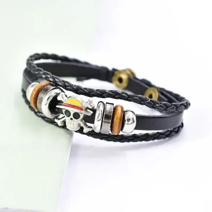 Anime One Piece Bracelet Luffy PU Bracelet Cosplay Accessories Straw Hat Pirate Jewelry Leather Bracelet Birthday Gifts