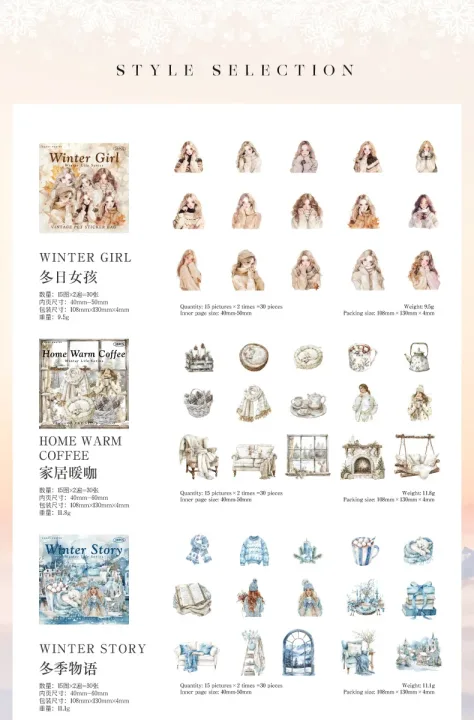 30sheets/lot Kawaii Stationery Stickers Winter Life Junk Journaling Decorative Mobile Scrapbooking for stickers