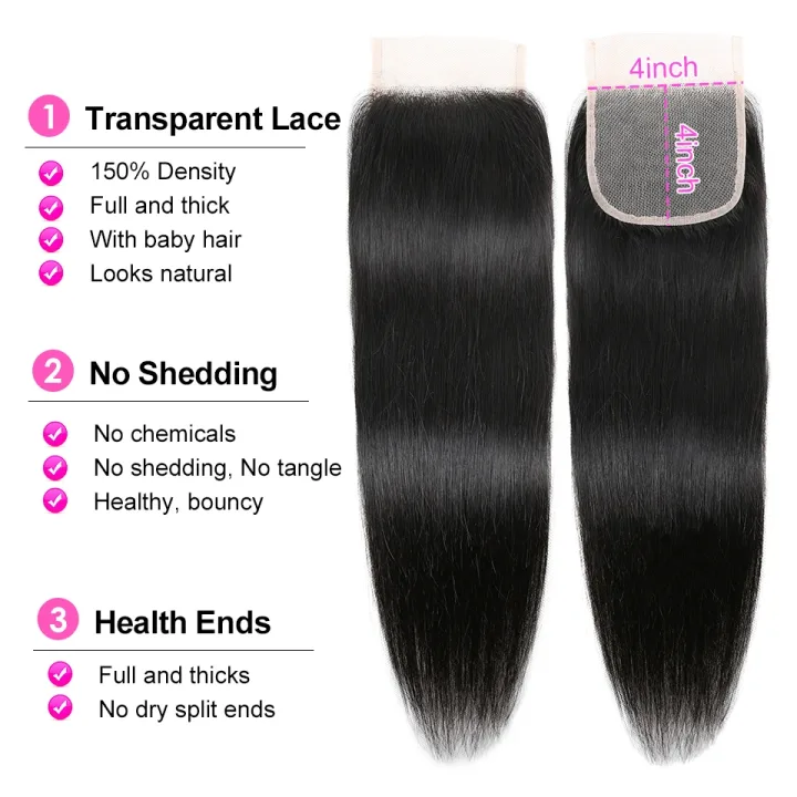Lace Frontl Closure Peruvian Straight Closure 5x5 100% Human Hair Straight 13x4 Lace Frontal Natural Color Remy Hair Swiss Lace
