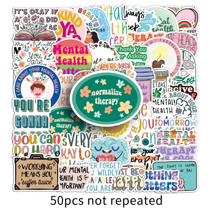 50 Pcs Mental Health Journal Stickers - Inspirational Creative English Text Graffiti, Waterproof RecordingYourLife Store
