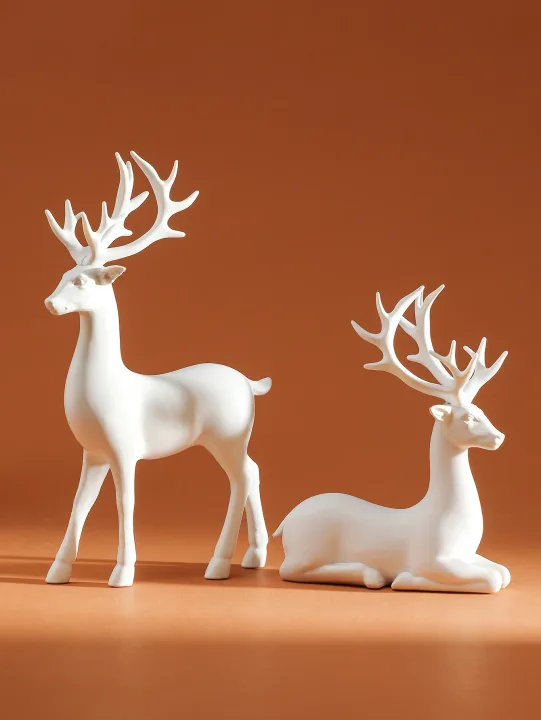 2 Pcs Reindeer Christmas Table Decoration for Home Indoor Xmas Holiday Small Statue Rustic Table Decor Christmas Reindeer Decor