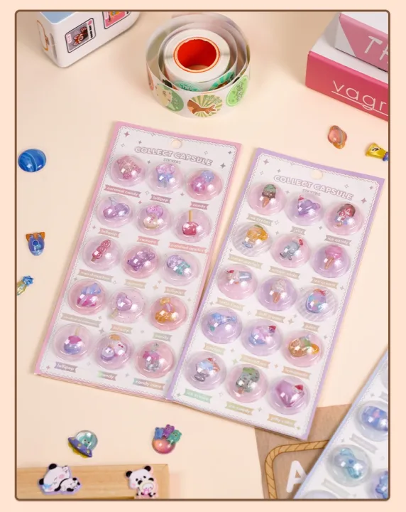 3 pcs/6 pcs Random 3D Creative Space Food Cartoon Round Relief Stickers Scrapbooking Diy Journal Cute Stationery Sticker