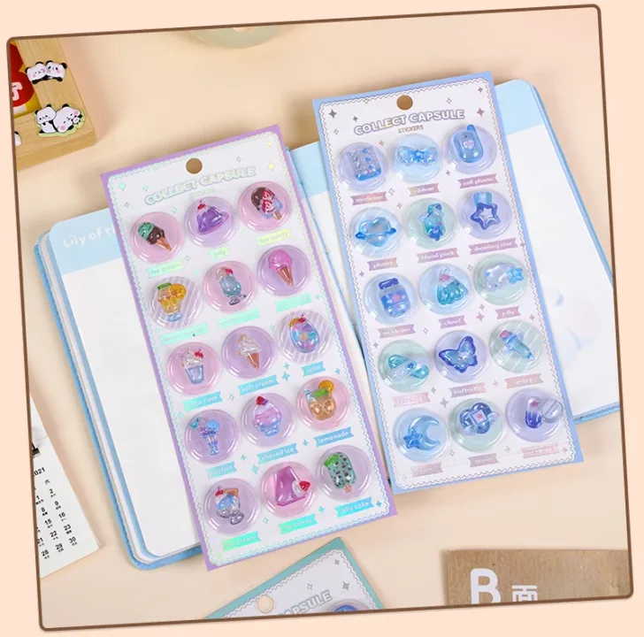 3 pcs/6 pcs Random 3D Creative Space Food Cartoon Round Relief Stickers Scrapbooking Diy Journal Cute Stationery Sticker