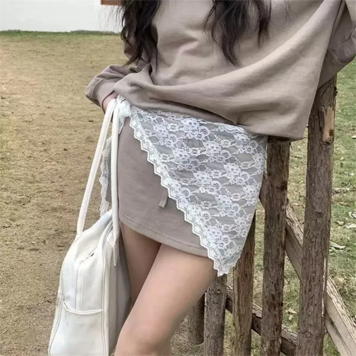 New Triangle Short Skirt Half Skirt Butt Curtain Skirt Lace Trim Small Apron Knitting Lace Stacked Ins Spring Headscarf