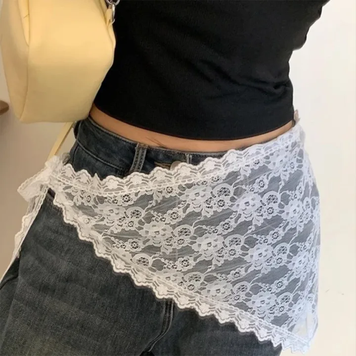 New Triangle Short Skirt Half Skirt Butt Curtain Skirt Lace Trim Small Apron Knitting Lace Stacked Ins Spring Headscarf