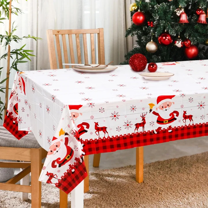 Disposable Christmas Tablecloth Merry Christmas Decors for Home 2024 Table Cover Xmas Ornament Navidad Natal New Year Gift 2025