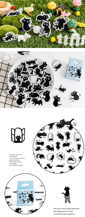 45pcs Kawaii Little Black Cat Decorative Boxed Stickers Scrapbooking Label Diary Stationery Album Phone Journal Planner