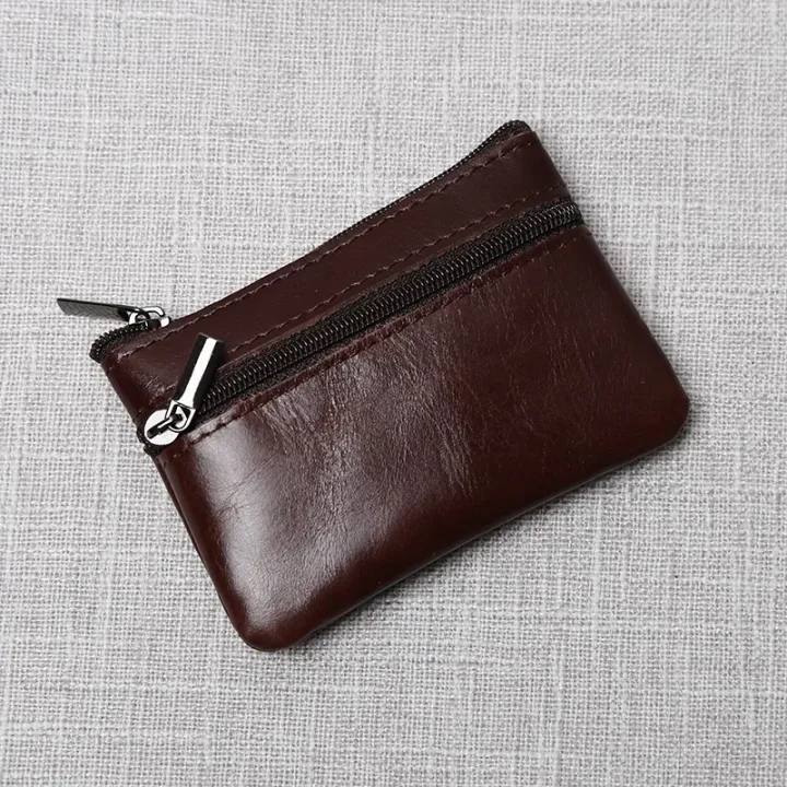 Leather Mini Coin Purse Unisex Simple Portable First Layer Cowhide Retro Handmade Zipper Small Wallet Key Case