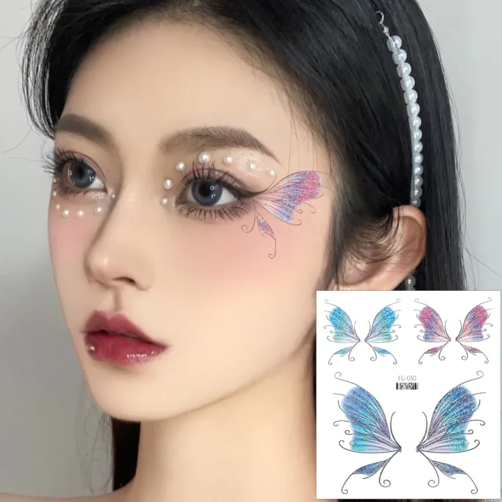 3D Fairy Butterfly Wings Shiny Tattoo Sticker Waterproof Eyes Face Body Art Fake Tattoos For Women Makeup Dance Music Festival