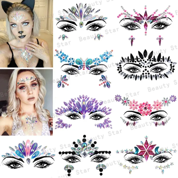 3D Sexy Face Tattoo Stickers Temporary Tattoos Festival Glitter Fake Bright  Rhinestones For Woman Party Face Jewels Tatoo